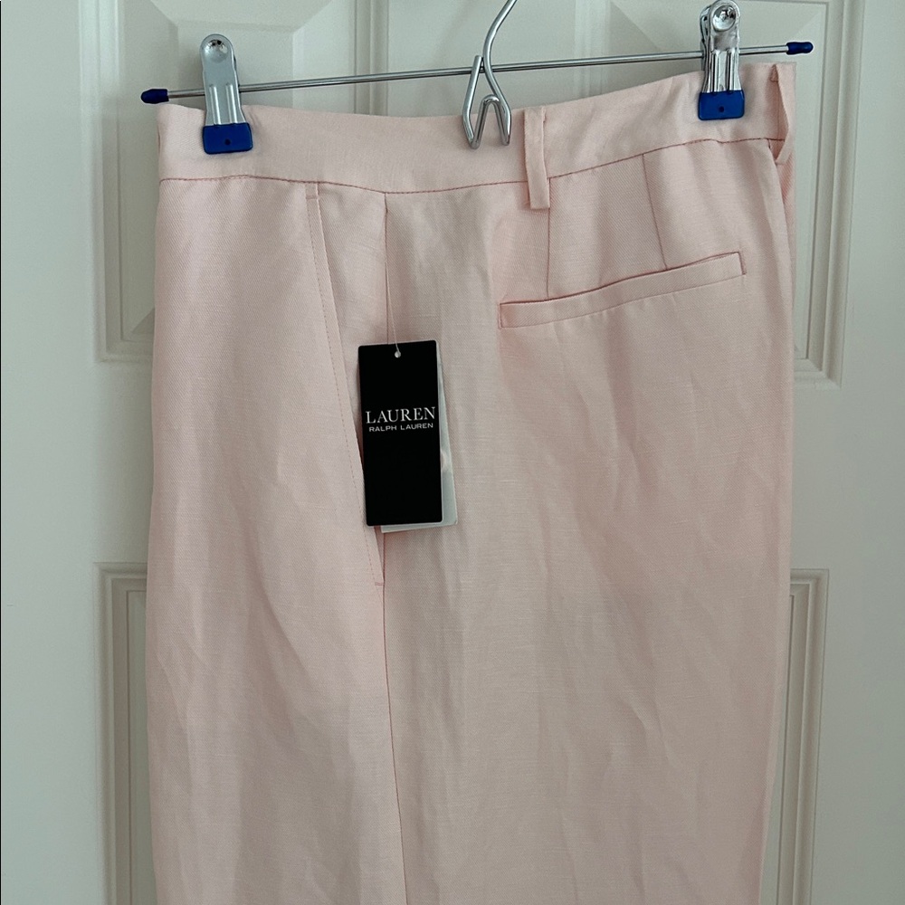 NWT Lauren Ralph Lauren Light Pink Linen Blend Wide Leg Cuffed Pants